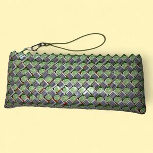 Unique Ecoist woven clutch lime slice pattern